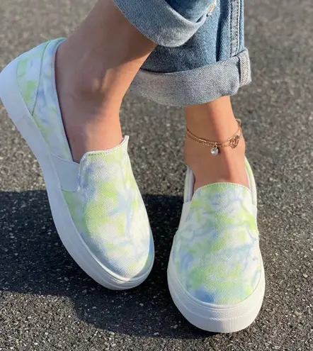 Lime Tye Dye Slip On Sneakers Multiple Size 7.5