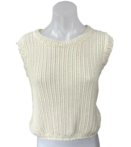 Pookie & Sebastian Cream Knit Crochet Sleeveless Crop Sweater Vest Top Size L - Image 1