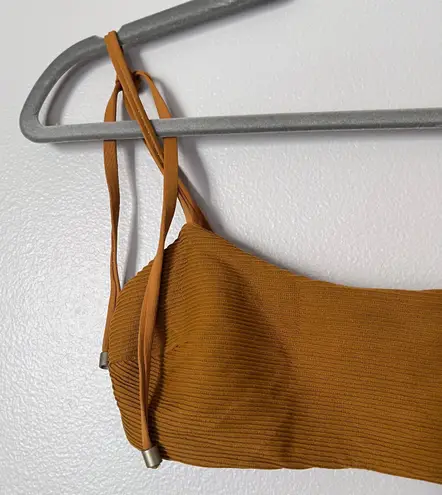 Vitamin A Bella Ribbed Tie Strap Bikini Swim Top Amber Golden Brown EcoRib