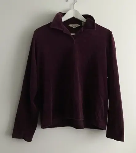 Eddie Bauer  fleece v neck Sherpa Lined Jacket Top Maroon Womens Size M - Image 1