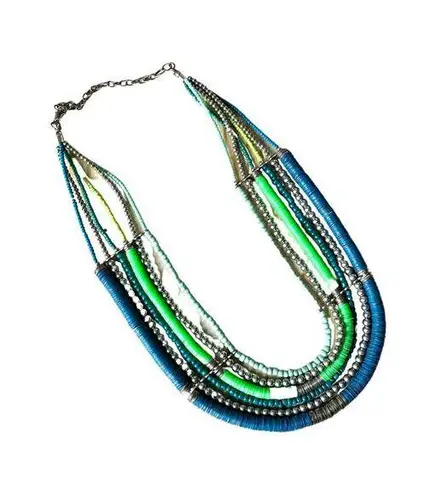 Vintage Blue and Green Multi Strand Necklace, Teal Bead Six Strand Necklace