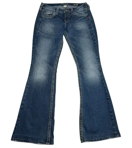 Silver Jeans Womens Eden Flare 30" Medium Wash Low Rise Y2K Western Thick Stitch