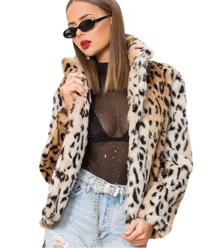 superdown  Faux Fur Animal Print Open Oversized Coat Sz XS