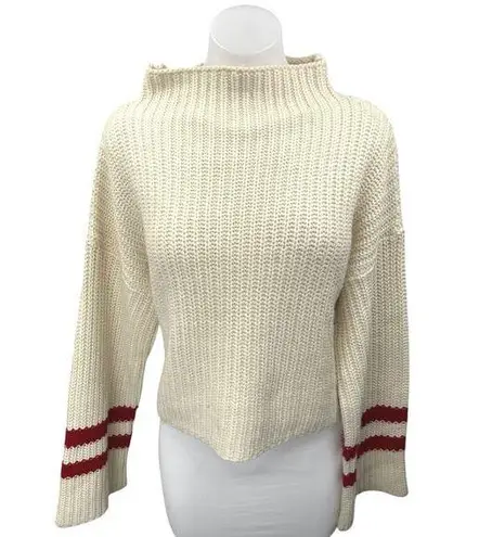 Design Lab Women's Cream Red Striped Turtleneck Oversized Sweater Top Size M