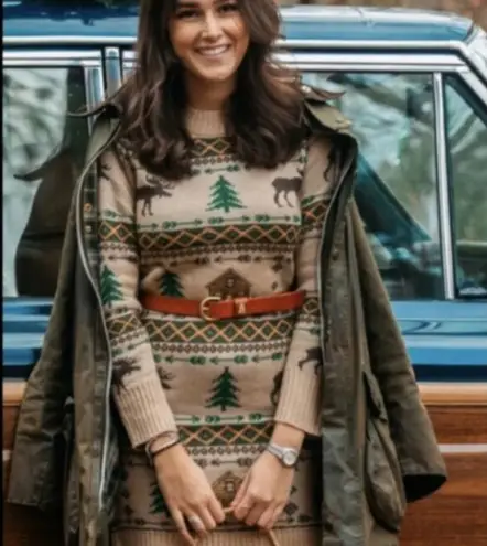 Kiel James Patrick Cozy Cabin Sweater Dress Moose Tree Winter Christmas Wool KJP