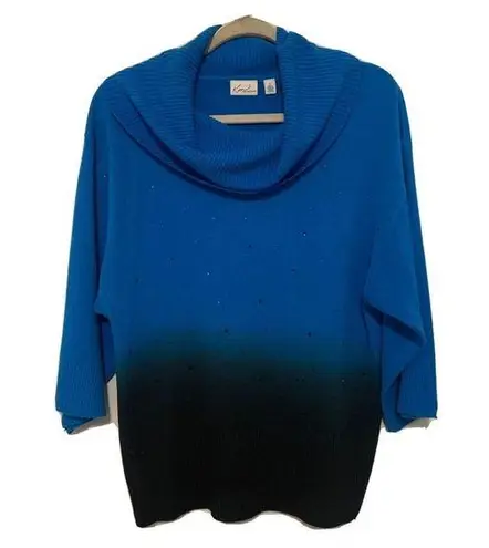 kim rogers  Womens Size Large Blue Ombre Embellished Cowl Neck Pullover Sweater