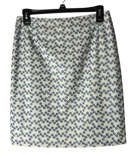 Akris Punto Skirt Women 4 Ivory Blue Embroidered Eyelet Pencil Luxury Preppy