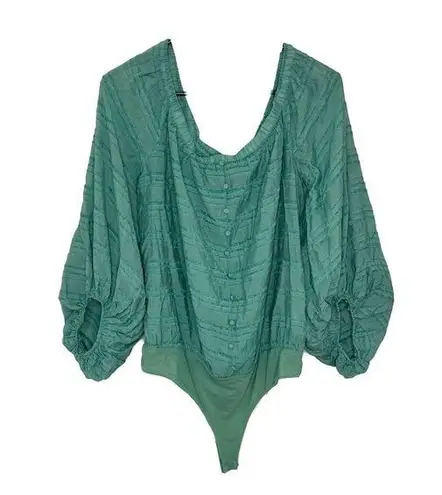 No Excuses ee:some NWT Teal Surpluses Sleeve Off Shoulder Bodysuit sz L