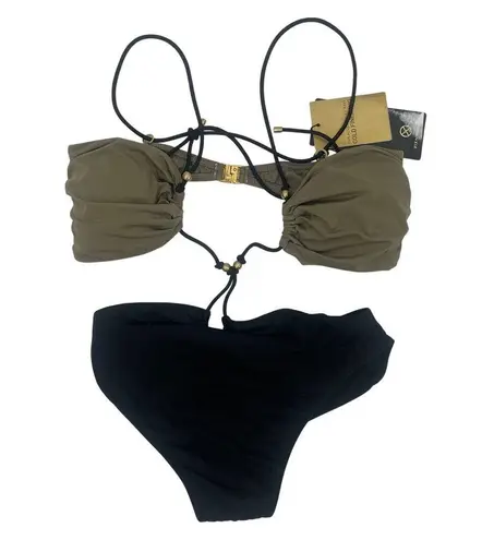 VIX Solid Gi Swimsuit Size Large NWT Paul Hermanny Olive Black Strappy Swim Sexy Green