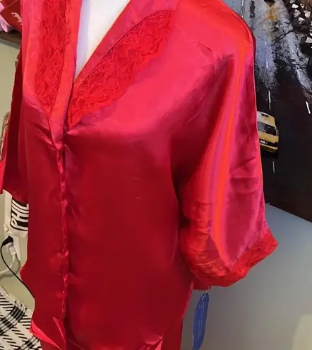 Private Touches Polyester satin pajamas pant set Red Size M