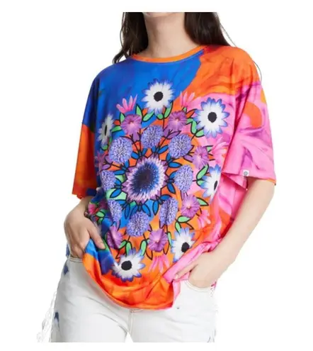 Desigual Luca Floral Mandala Unisex Orange Pink Purple Blue T-Shirt NWT- Size U