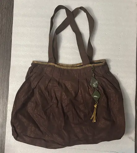 Brown/Gold Metallic Cloth Shoulder Bag Boho Fall Fairycore Grandma Minimalist Gold - Image 1