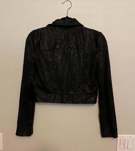 Princess Polly Faux Leather Black Cropped Moto Jacket 