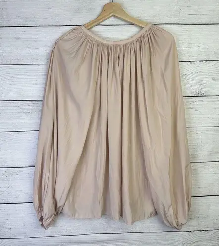 Ramy Brook  Womens Paris Top Light Pink Size Medium V-Neck Tie Rouche Puff Sleeve