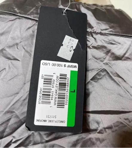 Oakley Luxe Anorak 1/4 zip pullover crop Hooded Jacket StoneGray sz L