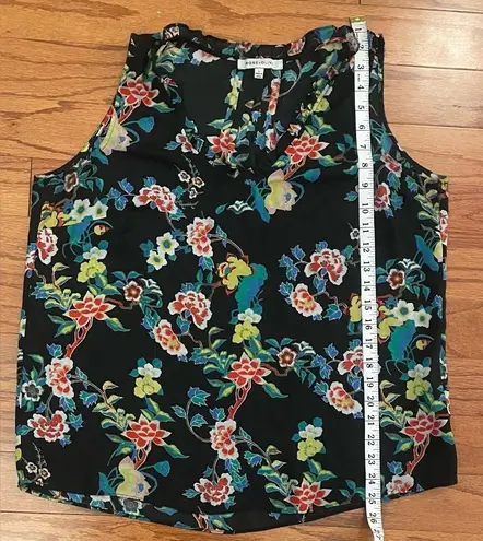 Rose + Olive - Black tank top blouse with multiple colors and Floral designs Size L
