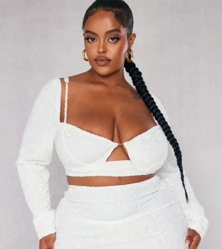 Pretty Little Thing NWT  Plus White Leopard Devore Corset Crop Top - Image 1