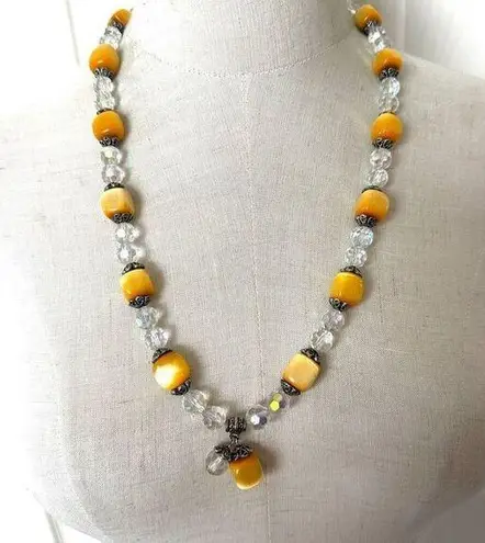 crystal and yellow cats eye vintage necklace