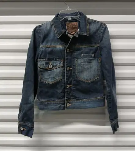 Arizona Jeans Y2K Arizona Jean Co Distressed Denim Crop Jeans Jacket Womens Medium Gorpcore