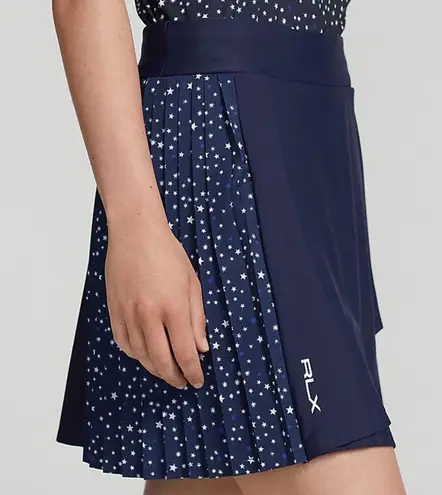 Ralph Lauren RLX  17” Side Pleated Aim High Rise Navy Stars Golf Skirt Size Large