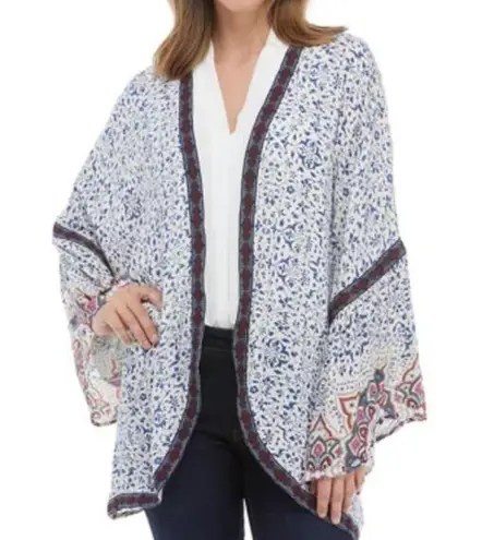 New Directions Blue & White Floral Lantern Sleeve Curvy Kimono Plus Size Size undefined
