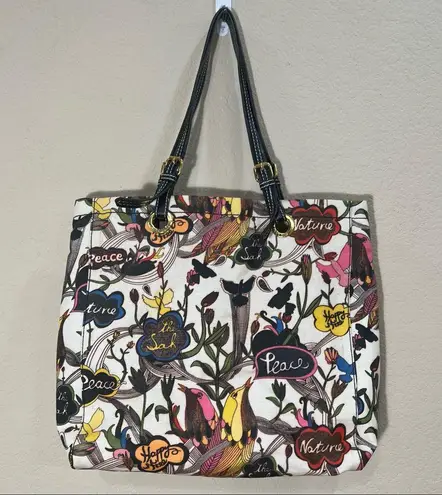 Sakroots Navy Spirit Desert Artist Circle Tote Coated Canvas Boho Casual Retro