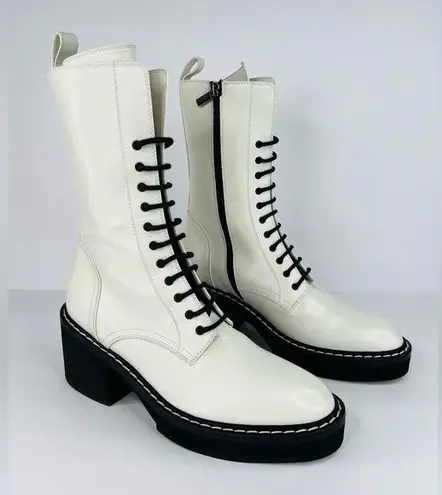 KHAITE Cody White Leather Lace-up Combat Platform Ankle Boots Size EU 39.5