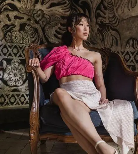 Area NYC magenta pink one shoulder rhinestone embellished crop top Size XS