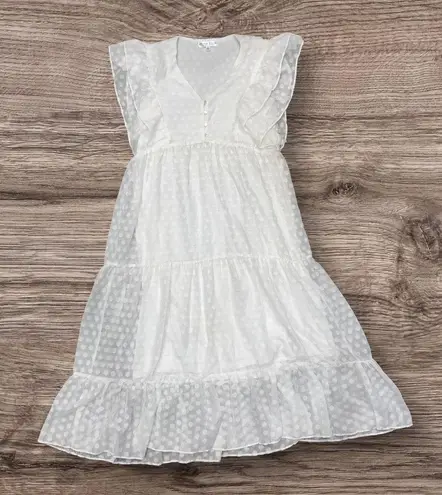 Bella Ella Boutique Women’s Long White Tiered Flutter Sleeve Dress Size Small