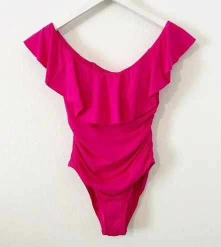 La Blanca  Ginger Off the Shoulder One-Piece Swimsuit Pink Ruffle Size US 4 NWOT