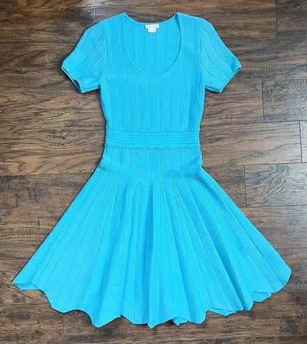 Shoshanna • Jonetta Knit Dress fit & flare turquoise scallop hem scoop neck