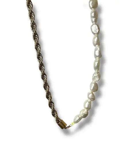 Keachains 18k Gold Plated Stainless Steel Freshwater Pearl Rope Chain Necklace