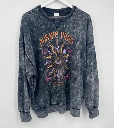 No Boundaries Cosmic Vibes Acid Wash Gray Sweatshirt Size 2XL Whimsical Fairycore Grunge