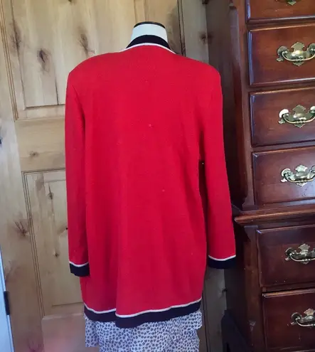 St. John By MARIE GRAY Sportswear 3-Pocket Red Blk Ecru Open Cardigan Jacket EUC M VNTG