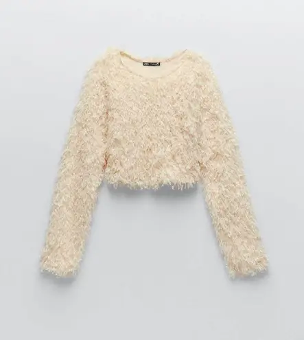 ZARA Beige Feather Effect Sweatshirt Sweater Top Tan Size M 40 New With Tags From Lexi