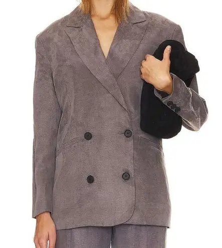 ALLSAINTS Ellie Blazer Grey Matte Sateen Preppy Oversized Double Breasted 10