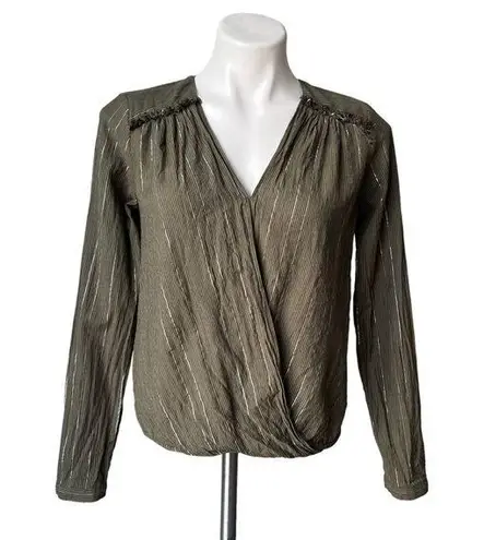 Lilla P Faux Wrap Blouson Long Sleeve Striped Top, Sz S