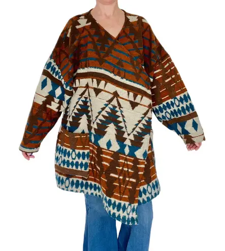 Vintage Sunbelt Sportswear Brown Teal Blue Tribal Wool Wrap Jacket