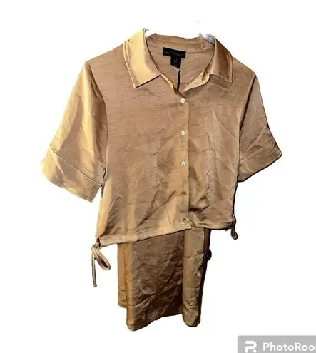 House of Harlow 1960 Camel Satin 2 Piece Matching Top & Bottom Pant Set