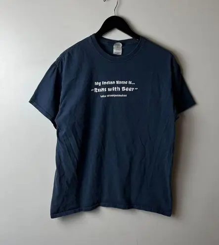 Vintage Y2K My Indian Name Beer Tee T Shirt Blue Large L Statement Humor Graphic