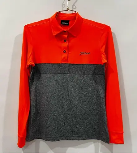 Titleist Bright Neon Orange/Gray Polo Shirt Size Medium Long Sleeve Athleisure