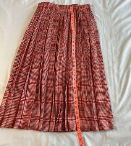 Evan Picone Vintage Women's 8 Evan-Picone Petites Red Pleated Midi Skirt Herringbone Plaid