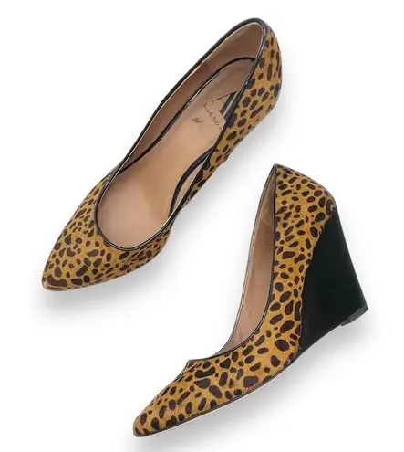 Ava & Aiden Leopard Print Calf Hair Pointed Toe Wedge Heels Black & Tan Size 9.5