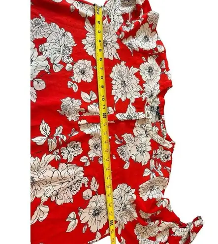 Sami & Jo Red Floral Sheer Pullover Roll Tab Sleeve V-neck Top 2x