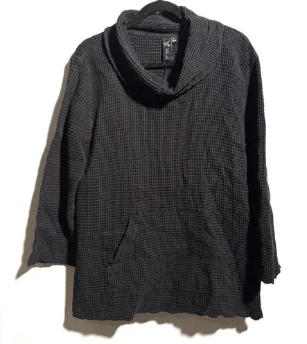 Focus Black Waffle Knit Cowl Neck Sweatshirt Top Kangaroo Pocket Lounge Beach M Size M