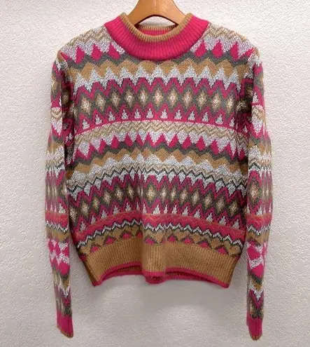 Andrew Marc Marc New York Fair Isle Sweater S Pink Silver