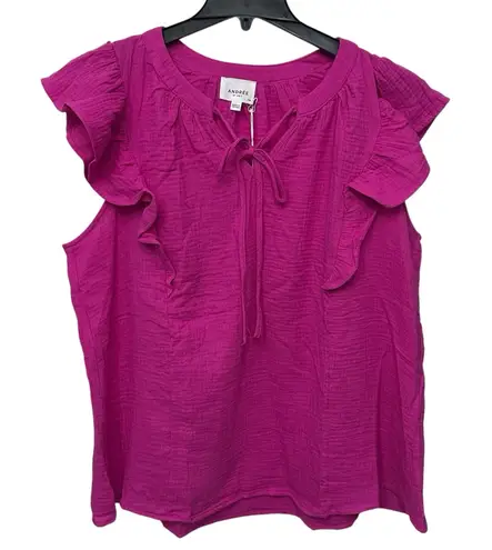 Andree by Unit Pink Babydoll Flutter Sleeve Ruffle Top Size 2X Gauze NWOT - Image 1