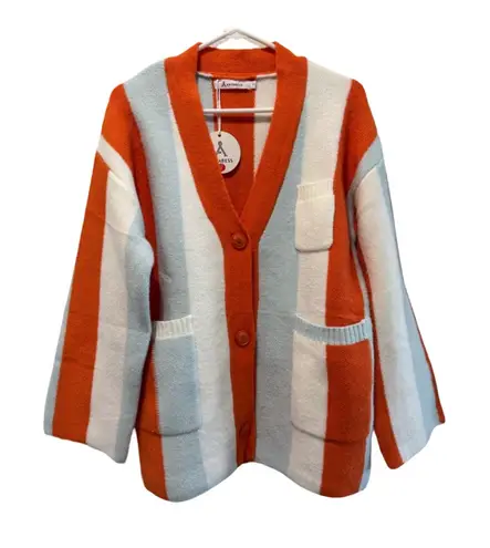 Anrabess orange & Blue chunky striped button cardigan Oversized size small
