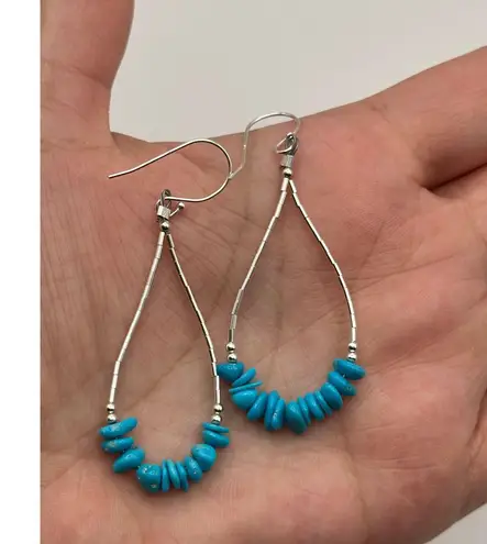 Liquid Silver & Sleeping Beauty Turquoise Chip Sterling Silver Dangle Earrings Blue