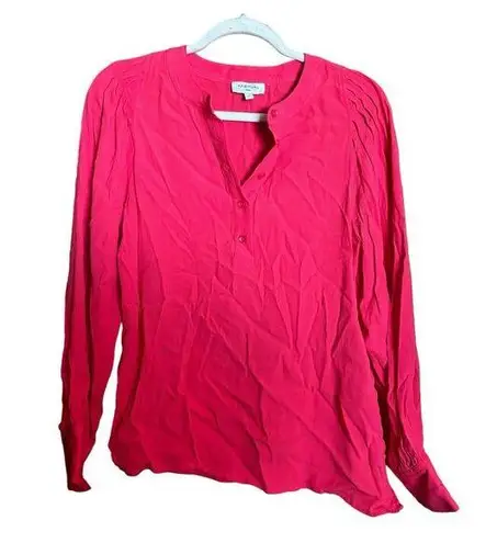 Habitual  Top Womens Small Coral Split Neck Popover Sheer Long Sleeve Blouse